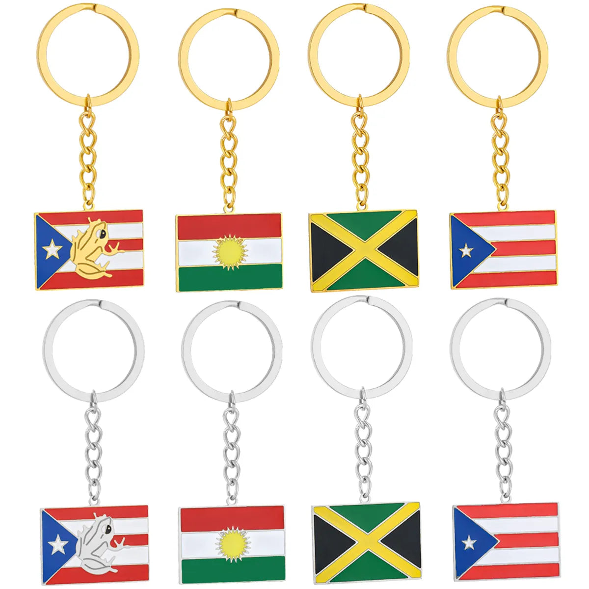 Casual Ethnic Style National Flag 201 Stainless Steel Enamel 18K Gold Plated Bag Pendant Keychain