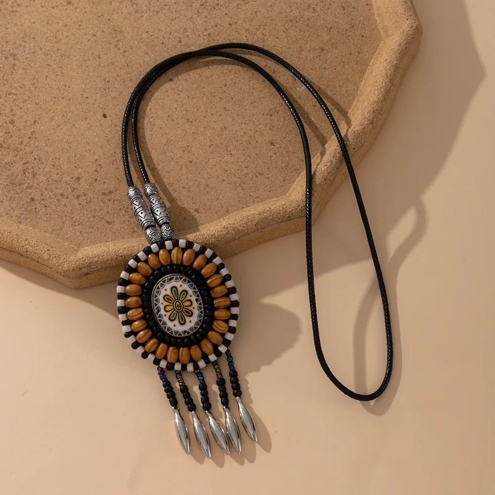 Casual Ethnic Style Printing Glass Leather Rope Wholesale Pendant Necklace