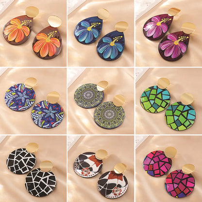 Casual Ethnic Style Round Heart Shape Flower Arylic Plating Women's Drop Earrings