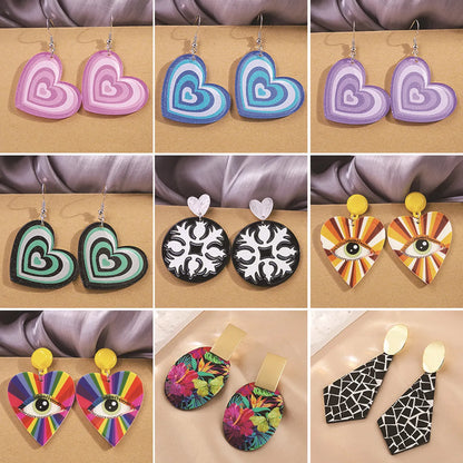 Casual Ethnic Style Round Heart Shape Flower Arylic Plating Women's Drop Earrings