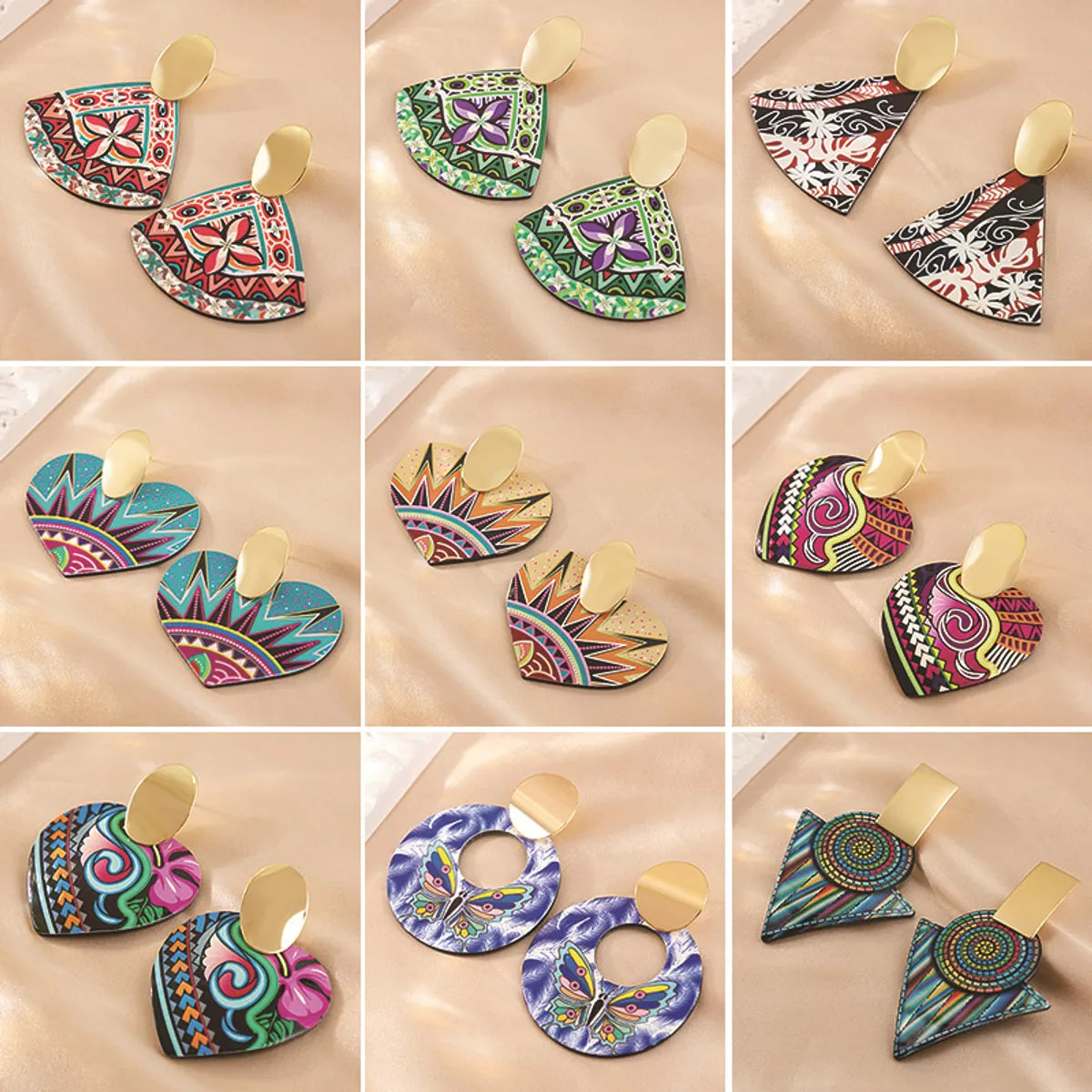 Casual Ethnic Style Round Heart Shape Flower Arylic Plating Women's Drop Earrings