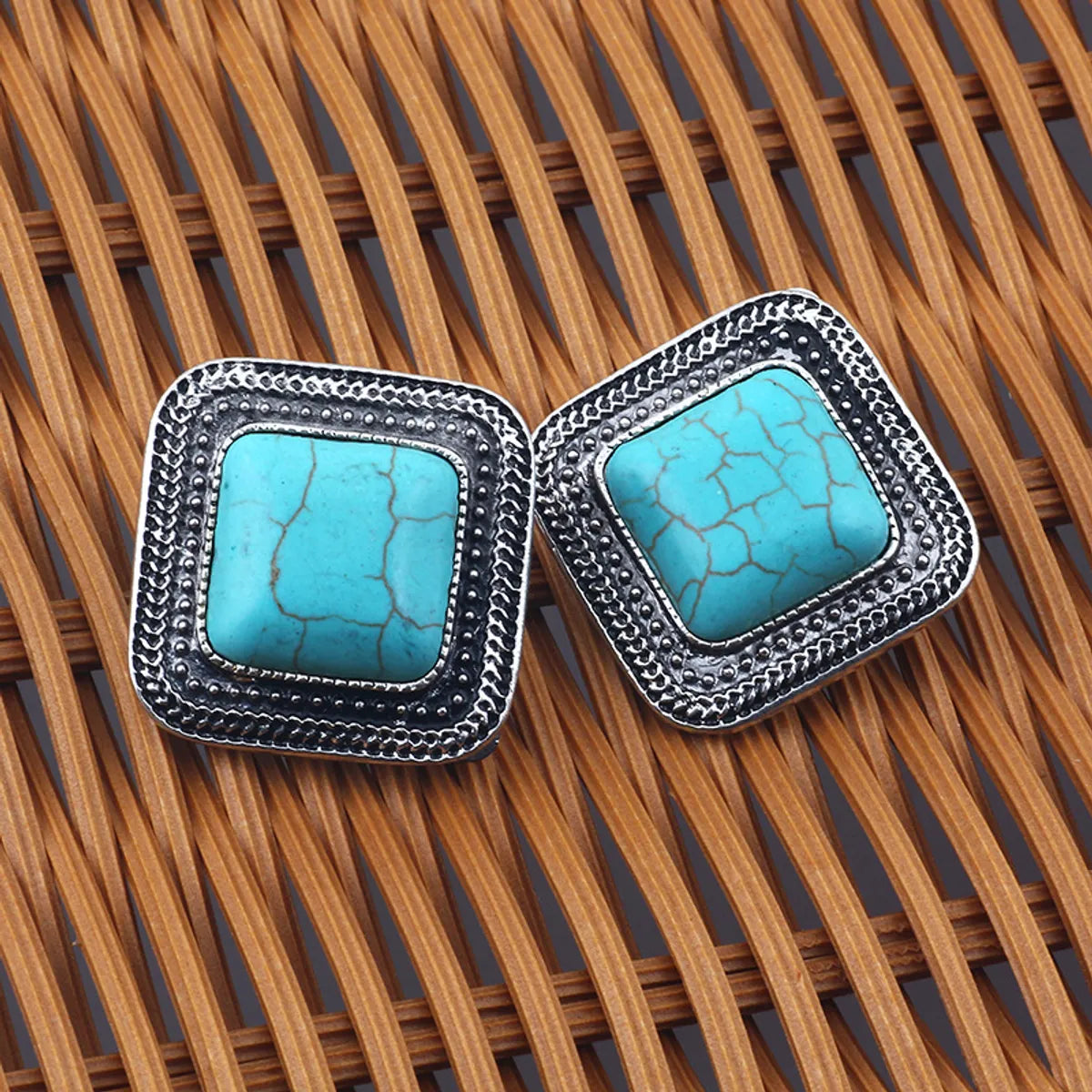 Casual Ethnic Style Square Alloy Plating Hollow Out Inlay Artificial Gemstones Women's Ear Studs