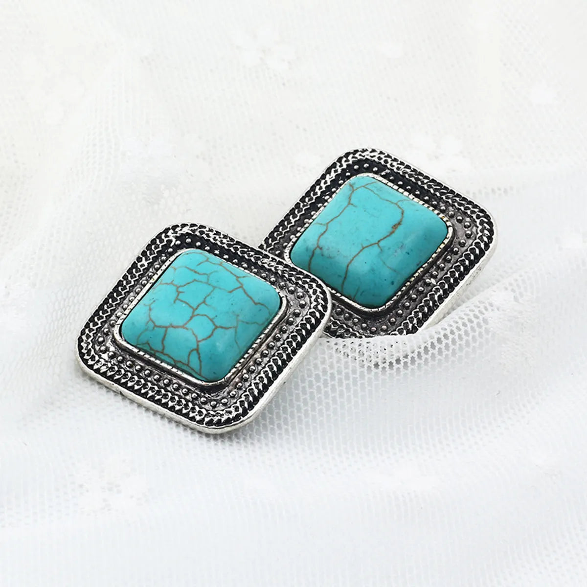 Casual Ethnic Style Square Alloy Plating Hollow Out Inlay Artificial Gemstones Women's Ear Studs