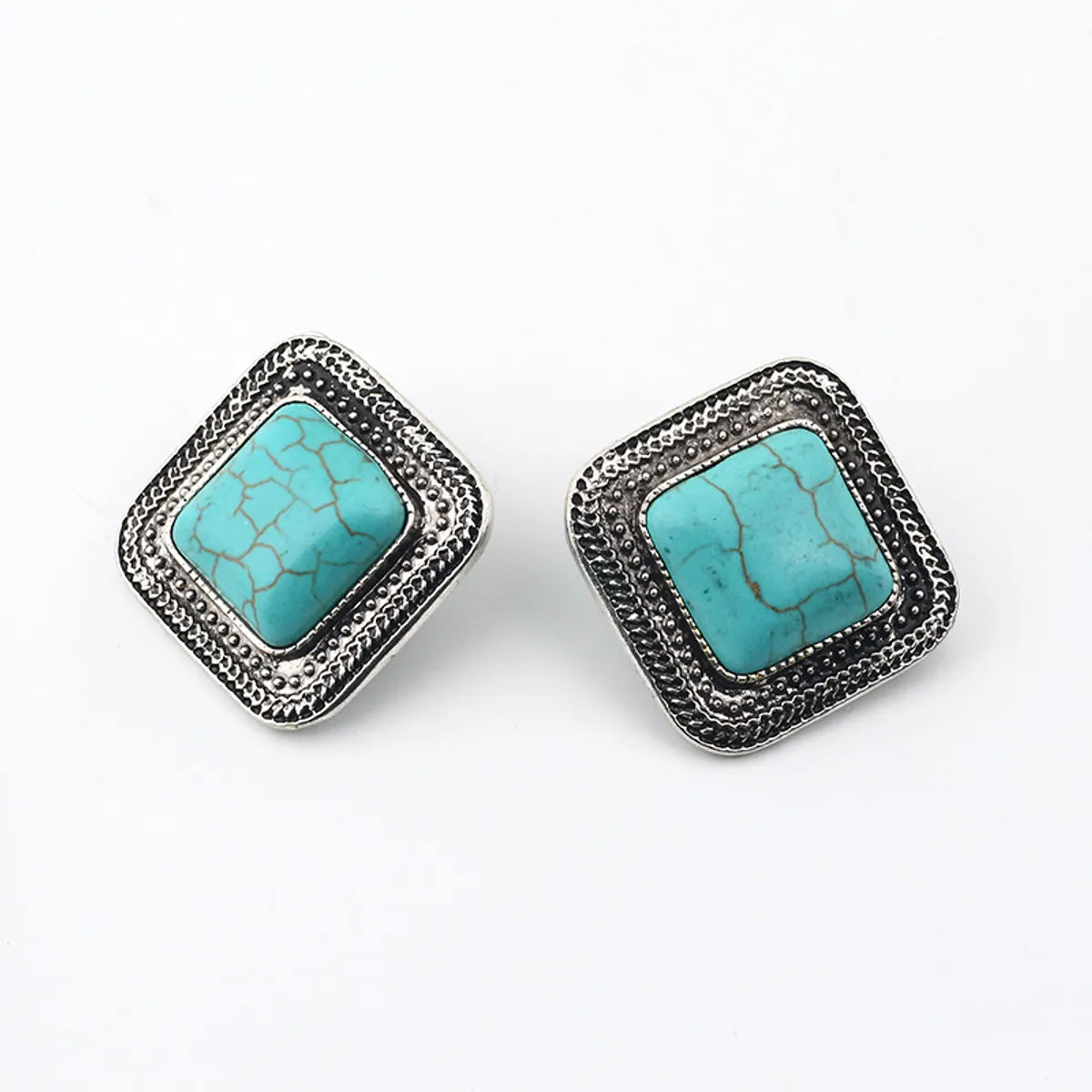 Casual Ethnic Style Square Alloy Plating Hollow Out Inlay Artificial Gemstones Women's Ear Studs