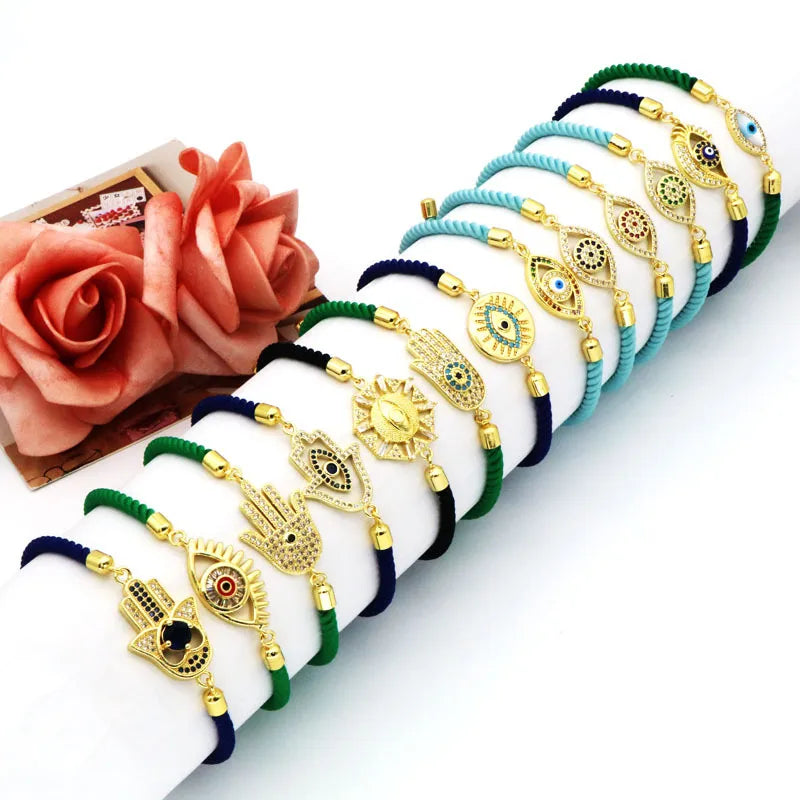 Casual Eye 18K Gold Plated Zircon Rope Copper Wholesale Bracelets