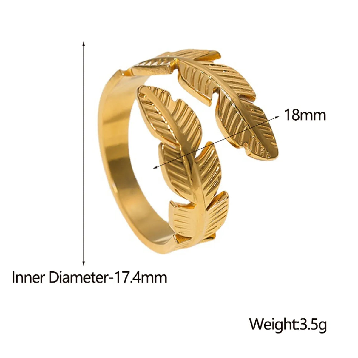 Casual Feather Stainless Steel Plating Open Ring 1 Piece