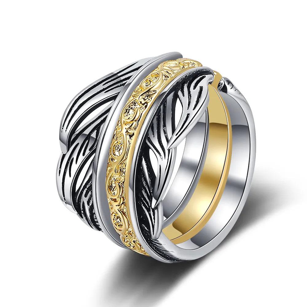 Casual Feather Sterling Silver Plating 24k Gold Plated Open Rings