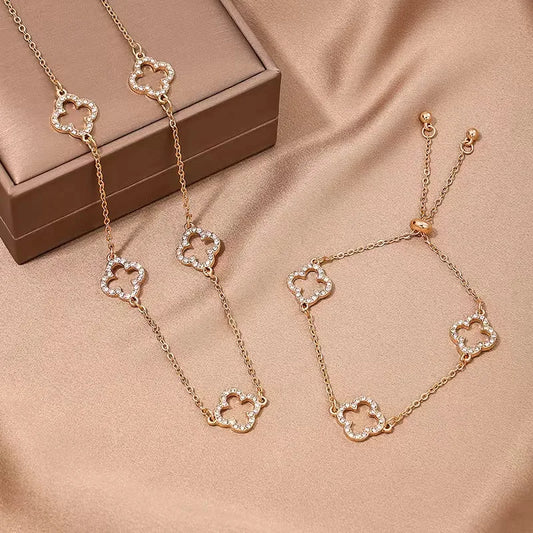 Casual Flower Alloy Inlay Rhinestones Gold Plated Women'S Jewelry Set