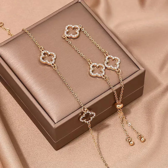 Casual Flower Alloy Inlay Rhinestones Gold Plated Women'S Jewelry Set