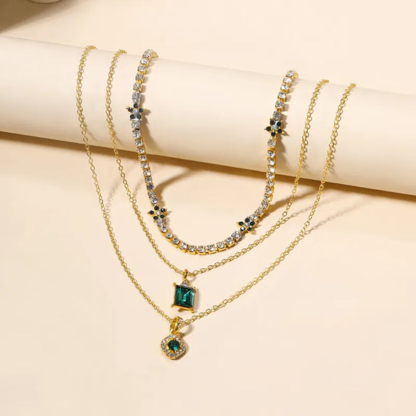 Casual Flower Alloy Inlay Rhinestones Women'S Layered Necklaces