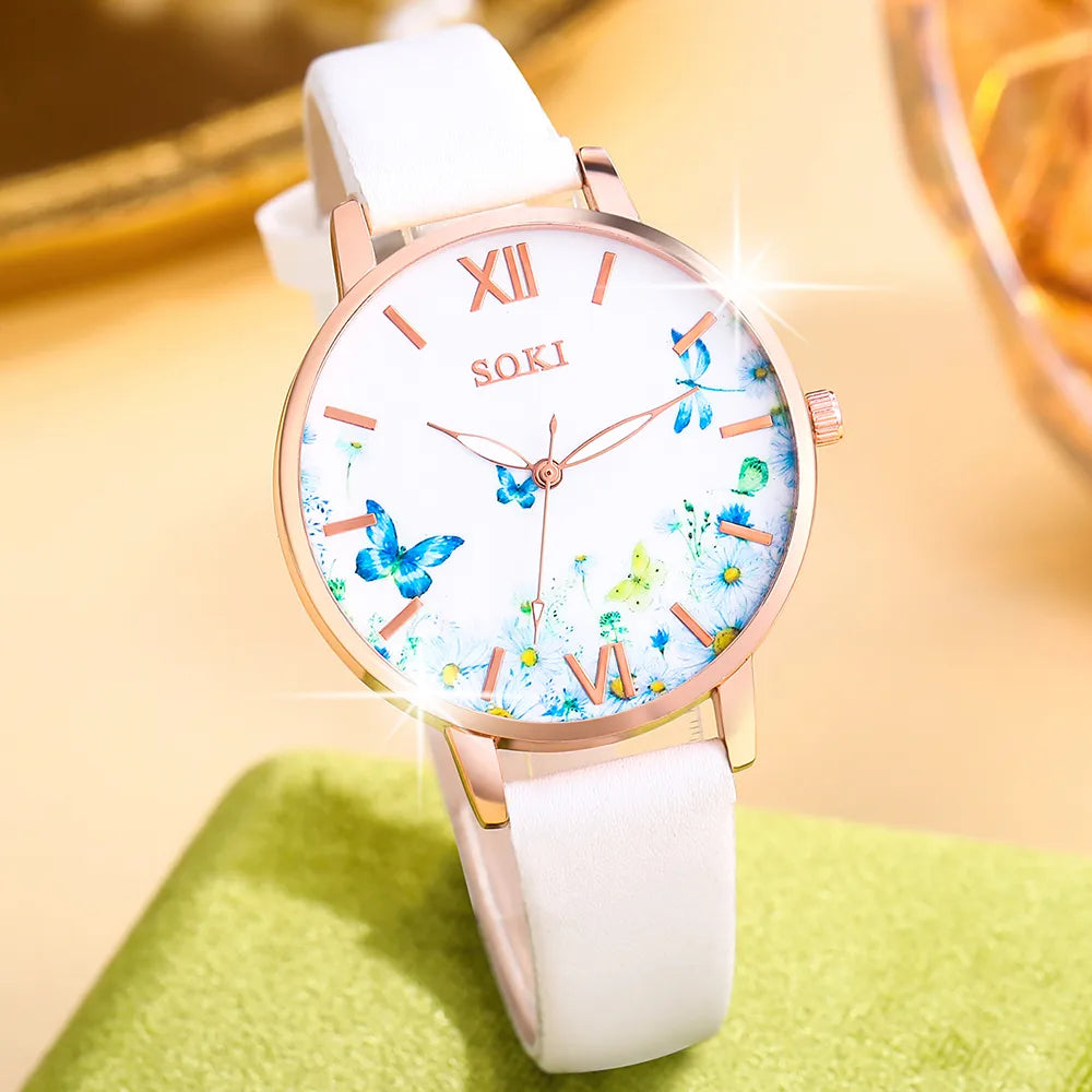 Casual Flower Butterfly Buckle Quartz Women'S Watches