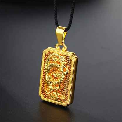 Casual Flower Gourd Dragon Rope Copper Hollow Out 24K Gold Plated Men'S Pendant Necklace