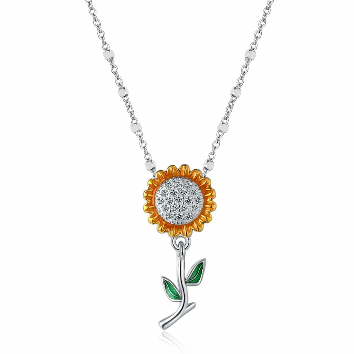 Casual Flower Sterling Silver Plating Inlay Zircon White Gold Plated Pendant Necklace