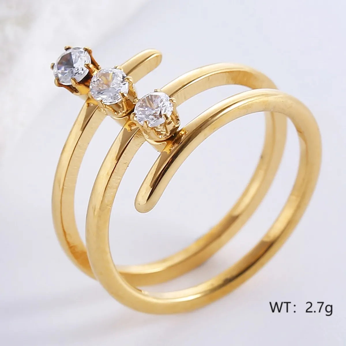 Casual Formal Lines Stainless Steel Inlay Zircon 18k Gold Plated Rings