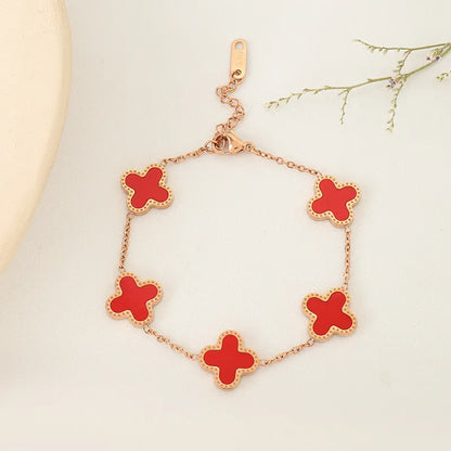 Casual Four Leaf Clover Alloy Inlay Shell Women'S Bracelets