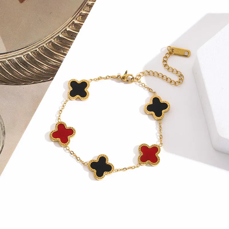 Casual Four Leaf Clover Alloy Inlay Shell Women'S Bracelets