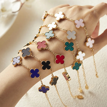 Casual Four Leaf Clover Alloy Inlay Shell Women'S Bracelets