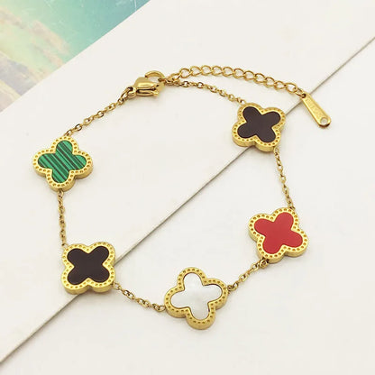 Casual Four Leaf Clover Alloy Inlay Shell Women'S Bracelets