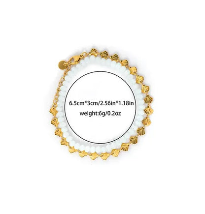 Casual French Style Beach Round Ginkgo Leaf 14K Gold Plated 304 Stainless Steel Seed Bead Wholesale Bracelets