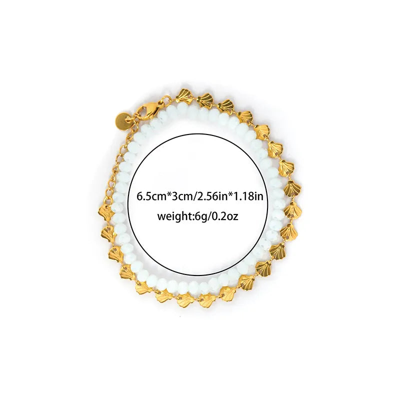 Casual French Style Beach Round Ginkgo Leaf 14K Gold Plated 304 Stainless Steel Seed Bead Wholesale Bracelets