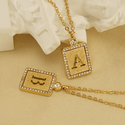 304 Stainless Steel 18K Gold Plated Casual French Style Commute Plating Inlay Letter Artificial Diamond Pendant Necklace