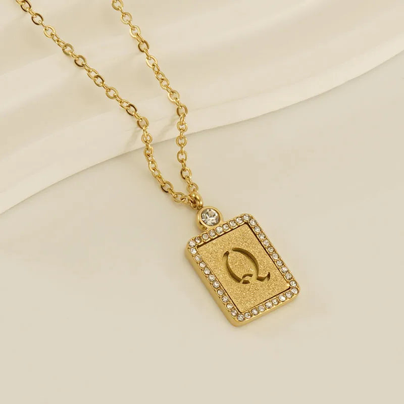 304 Stainless Steel 18K Gold Plated Casual French Style Commute Plating Inlay Letter Artificial Diamond Pendant Necklace