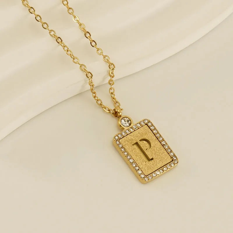 304 Stainless Steel 18K Gold Plated Casual French Style Commute Plating Inlay Letter Artificial Diamond Pendant Necklace