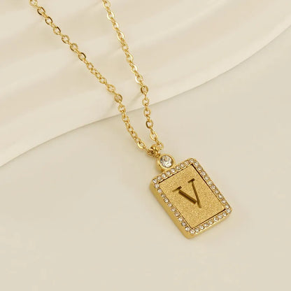 304 Stainless Steel 18K Gold Plated Casual French Style Commute Plating Inlay Letter Artificial Diamond Pendant Necklace