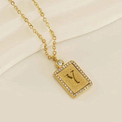 304 Stainless Steel 18K Gold Plated Casual French Style Commute Plating Inlay Letter Artificial Diamond Pendant Necklace