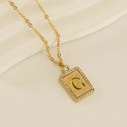 304 Stainless Steel 18K Gold Plated Casual French Style Commute Plating Inlay Letter Artificial Diamond Pendant Necklace