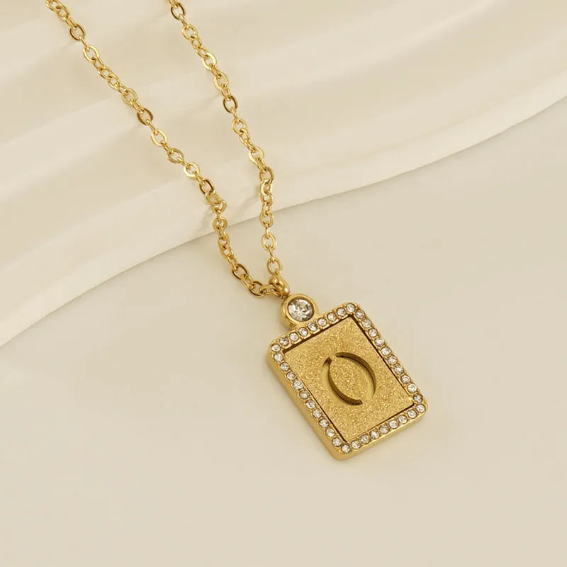 304 Stainless Steel 18K Gold Plated Casual French Style Commute Plating Inlay Letter Artificial Diamond Pendant Necklace