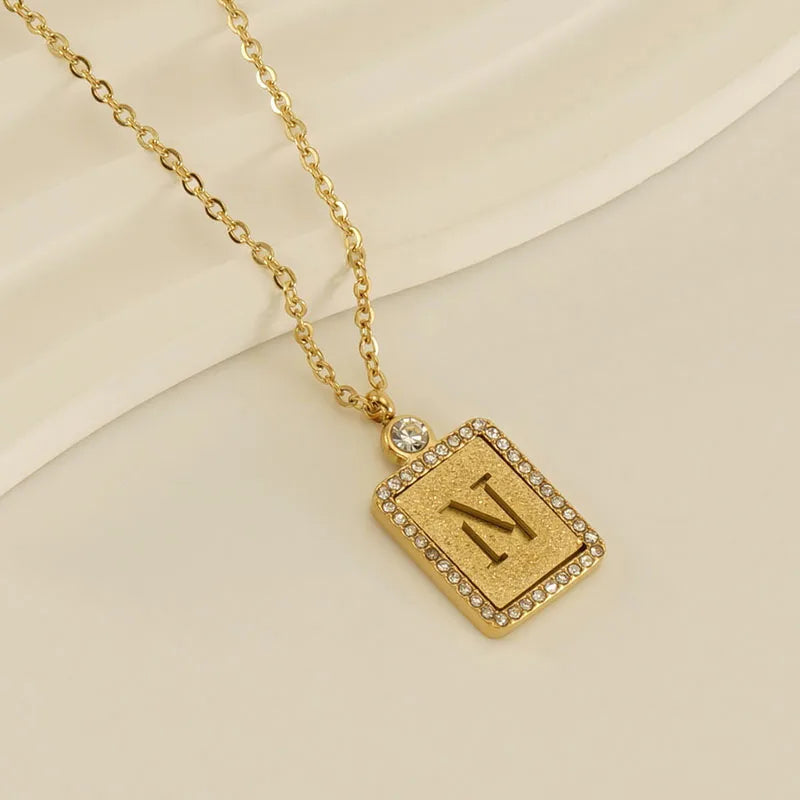 304 Stainless Steel 18K Gold Plated Casual French Style Commute Plating Inlay Letter Artificial Diamond Pendant Necklace