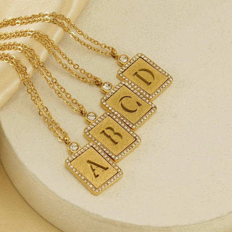 304 Stainless Steel 18K Gold Plated Casual French Style Commute Plating Inlay Letter Artificial Diamond Pendant Necklace