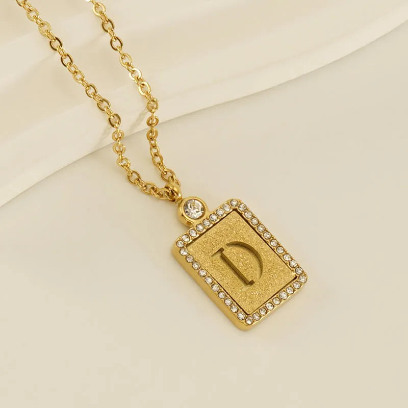 304 Stainless Steel 18K Gold Plated Casual French Style Commute Plating Inlay Letter Artificial Diamond Pendant Necklace