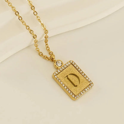 304 Stainless Steel 18K Gold Plated Casual French Style Commute Plating Inlay Letter Artificial Diamond Pendant Necklace