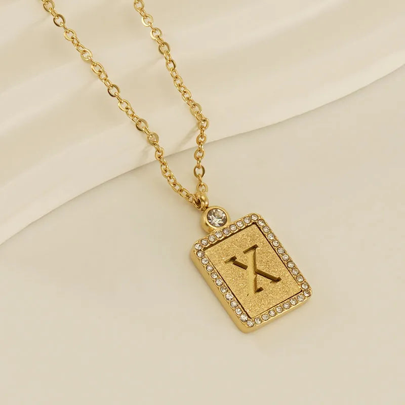 304 Stainless Steel 18K Gold Plated Casual French Style Commute Plating Inlay Letter Artificial Diamond Pendant Necklace