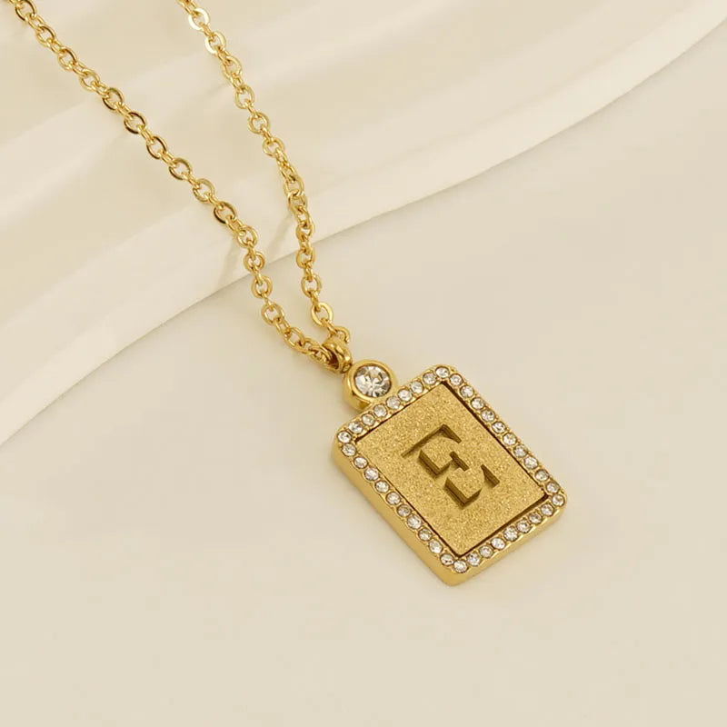 304 Stainless Steel 18K Gold Plated Casual French Style Commute Plating Inlay Letter Artificial Diamond Pendant Necklace