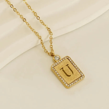 304 Stainless Steel 18K Gold Plated Casual French Style Commute Plating Inlay Letter Artificial Diamond Pendant Necklace