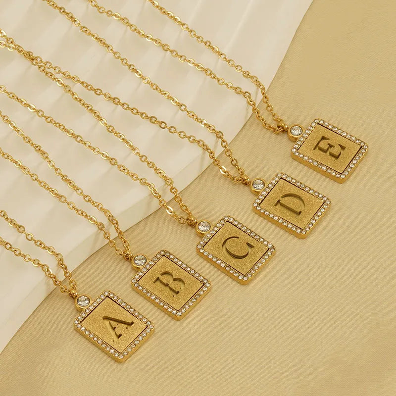 304 Stainless Steel 18K Gold Plated Casual French Style Commute Plating Inlay Letter Artificial Diamond Pendant Necklace