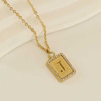 304 Stainless Steel 18K Gold Plated Casual French Style Commute Plating Inlay Letter Artificial Diamond Pendant Necklace