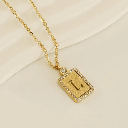 304 Stainless Steel 18K Gold Plated Casual French Style Commute Plating Inlay Letter Artificial Diamond Pendant Necklace