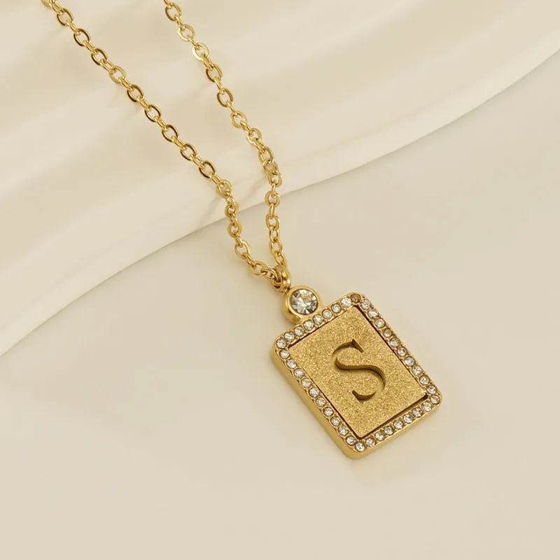 304 Stainless Steel 18K Gold Plated Casual French Style Commute Plating Inlay Letter Artificial Diamond Pendant Necklace