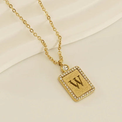 304 Stainless Steel 18K Gold Plated Casual French Style Commute Plating Inlay Letter Artificial Diamond Pendant Necklace