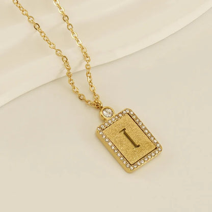 304 Stainless Steel 18K Gold Plated Casual French Style Commute Plating Inlay Letter Artificial Diamond Pendant Necklace