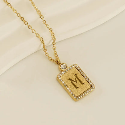 304 Stainless Steel 18K Gold Plated Casual French Style Commute Plating Inlay Letter Artificial Diamond Pendant Necklace