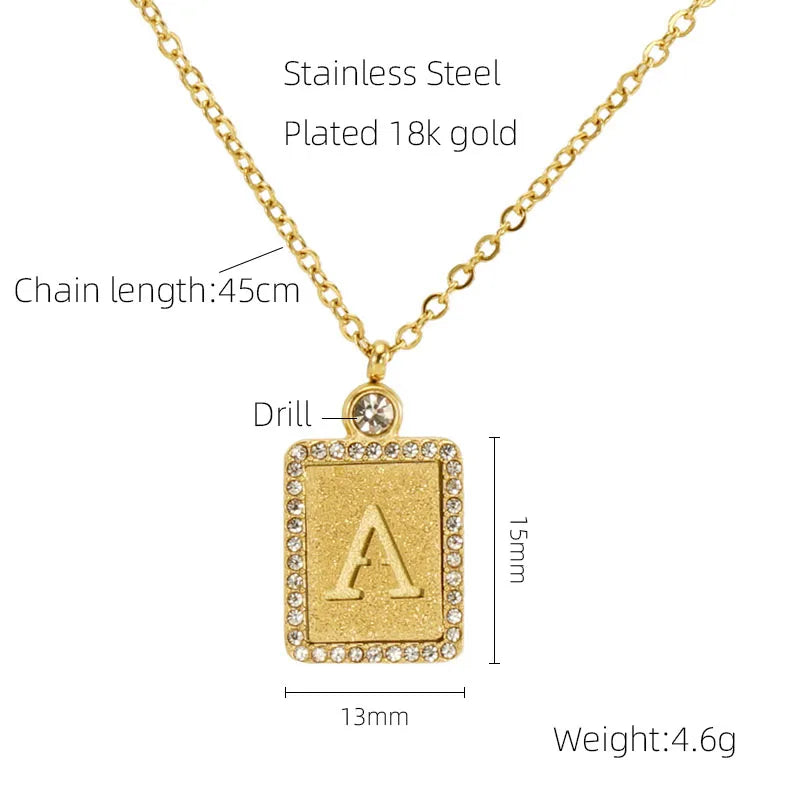 304 Stainless Steel 18K Gold Plated Casual French Style Commute Plating Inlay Letter Artificial Diamond Pendant Necklace