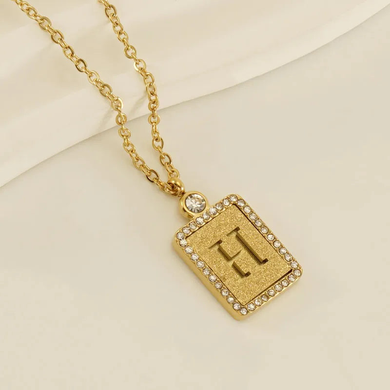 304 Stainless Steel 18K Gold Plated Casual French Style Commute Plating Inlay Letter Artificial Diamond Pendant Necklace