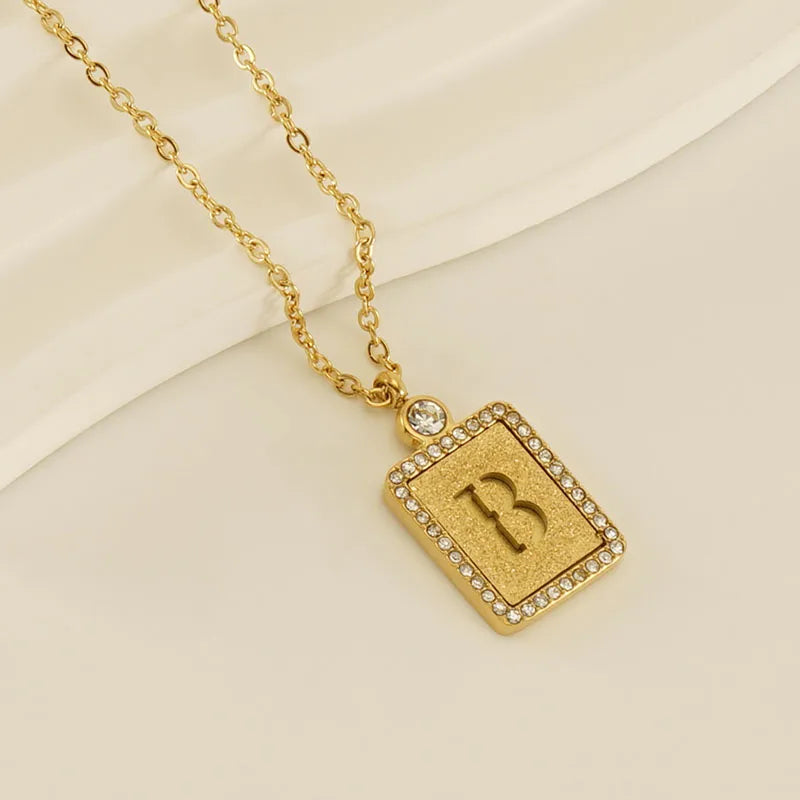 304 Stainless Steel 18K Gold Plated Casual French Style Commute Plating Inlay Letter Artificial Diamond Pendant Necklace