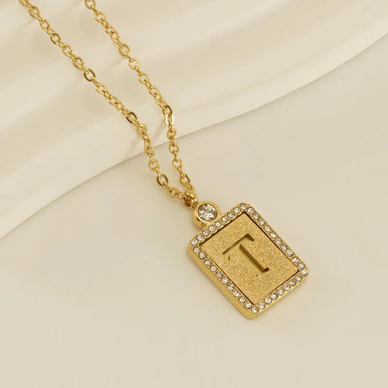 304 Stainless Steel 18K Gold Plated Casual French Style Commute Plating Inlay Letter Artificial Diamond Pendant Necklace