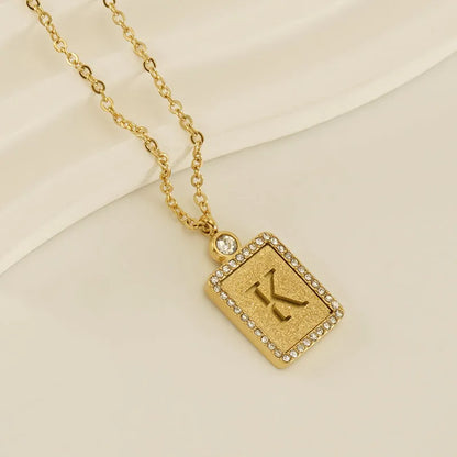 304 Stainless Steel 18K Gold Plated Casual French Style Commute Plating Inlay Letter Artificial Diamond Pendant Necklace